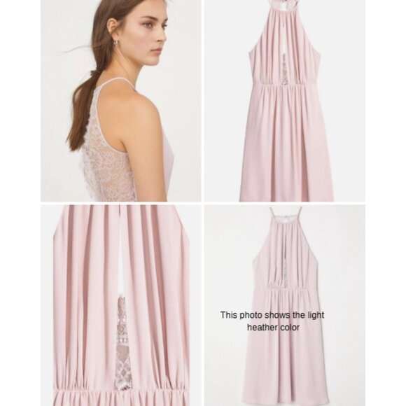 H&M Plus Size 24 Lavender Chiffon Halter Dress Open Back Lace A-Line Formal - Picture 3 of 12